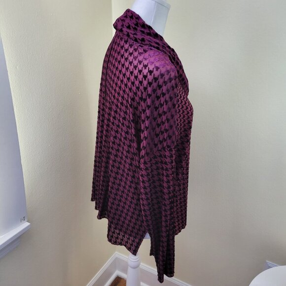 LIV by Habitat Clothes Burgundy Velvet Mesh Houndstooth Sheer Cowl Top Size M - Picture 6 of 14